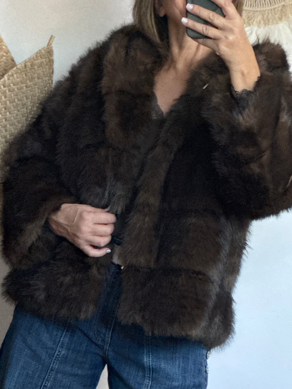 Manteau fausse fourrure marron