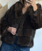 Manteau fausse fourrure marron