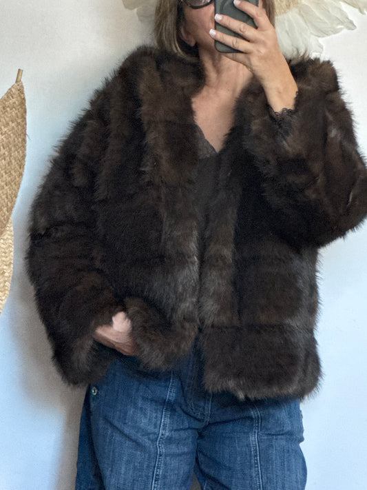 Manteau fausse fourrure marron