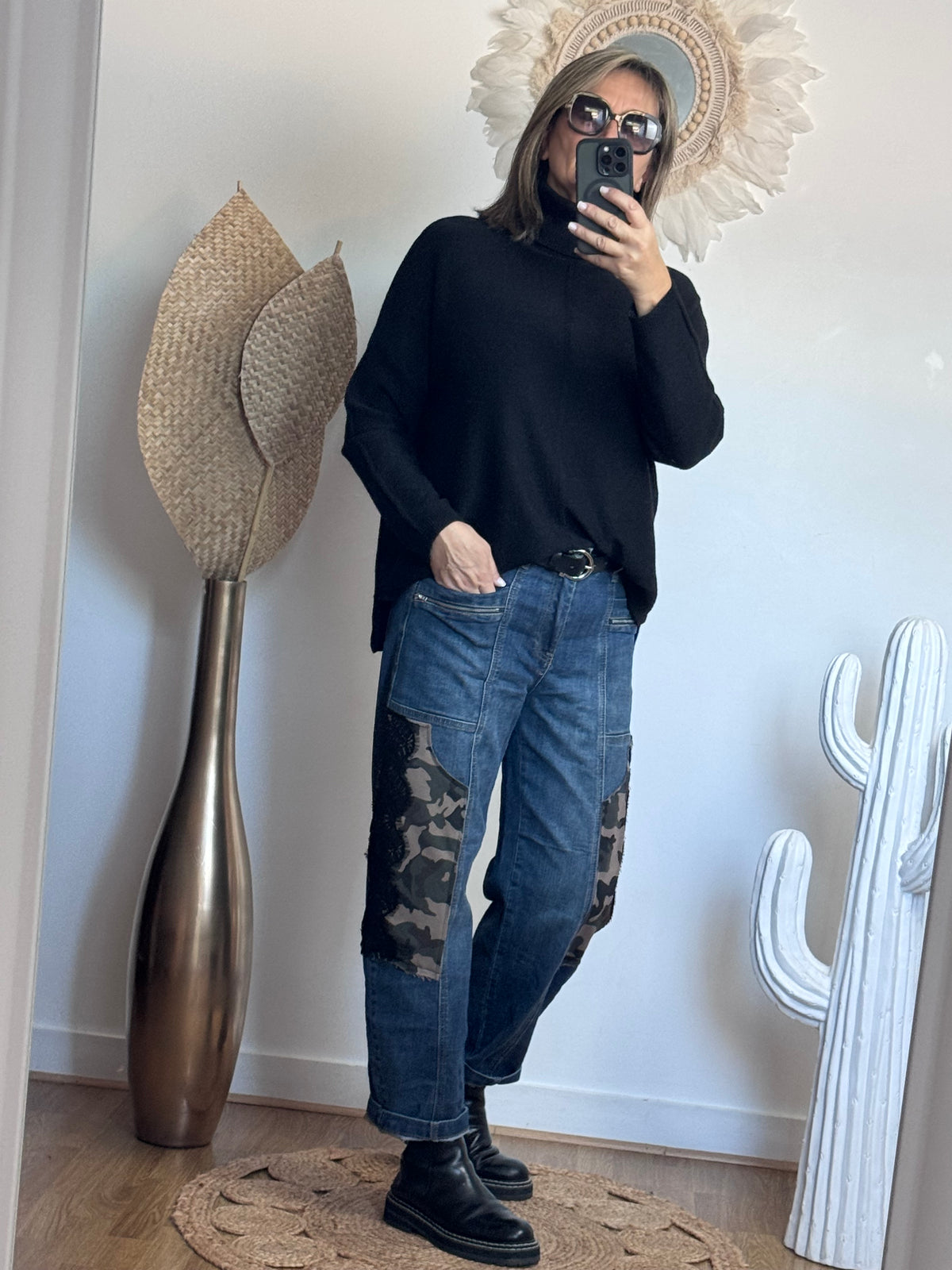 Jean baggy camouflage et dentelle
