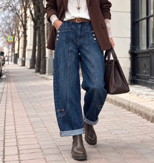 Jean barrel boutons